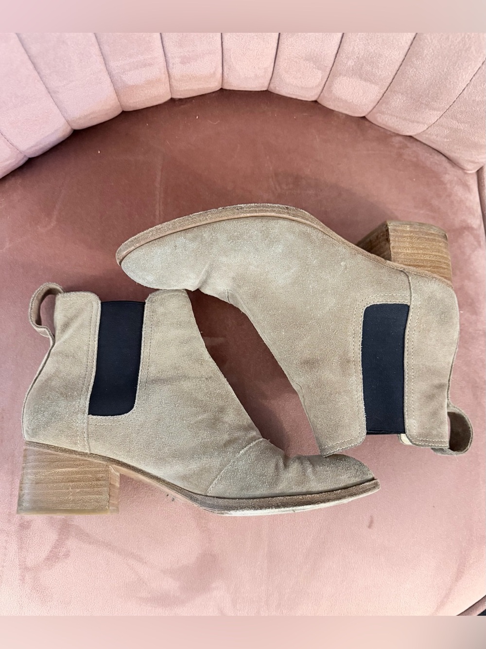 Rag & Bone Taupe Suede Western Chelsea Ankle Boots with Chunky Heel 37 7